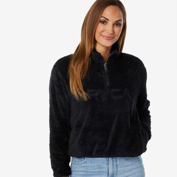 RVCA Women Relaxed RVCA Fleece Pullover Black Size M NWT - Picture 1 of 3
